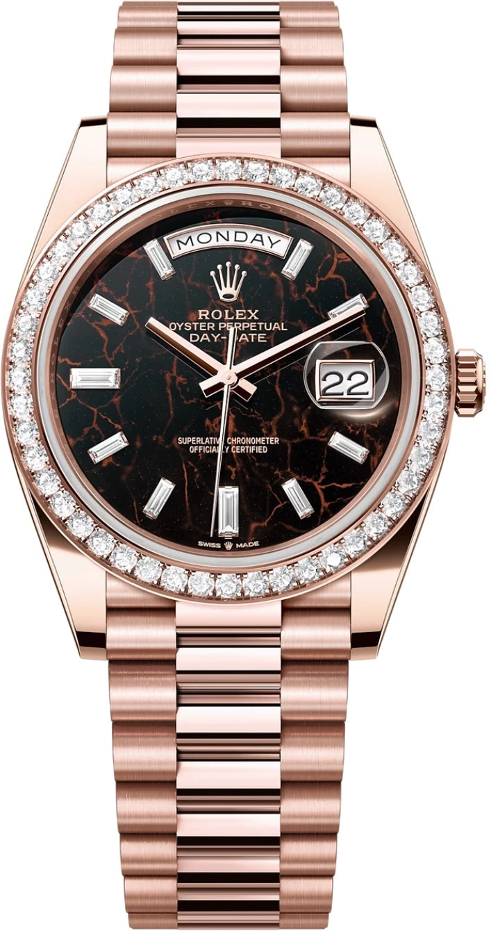 Rolex Day-Date "President" 40mm Everose Gold Eisenkiesel Diamond Baguette Dial