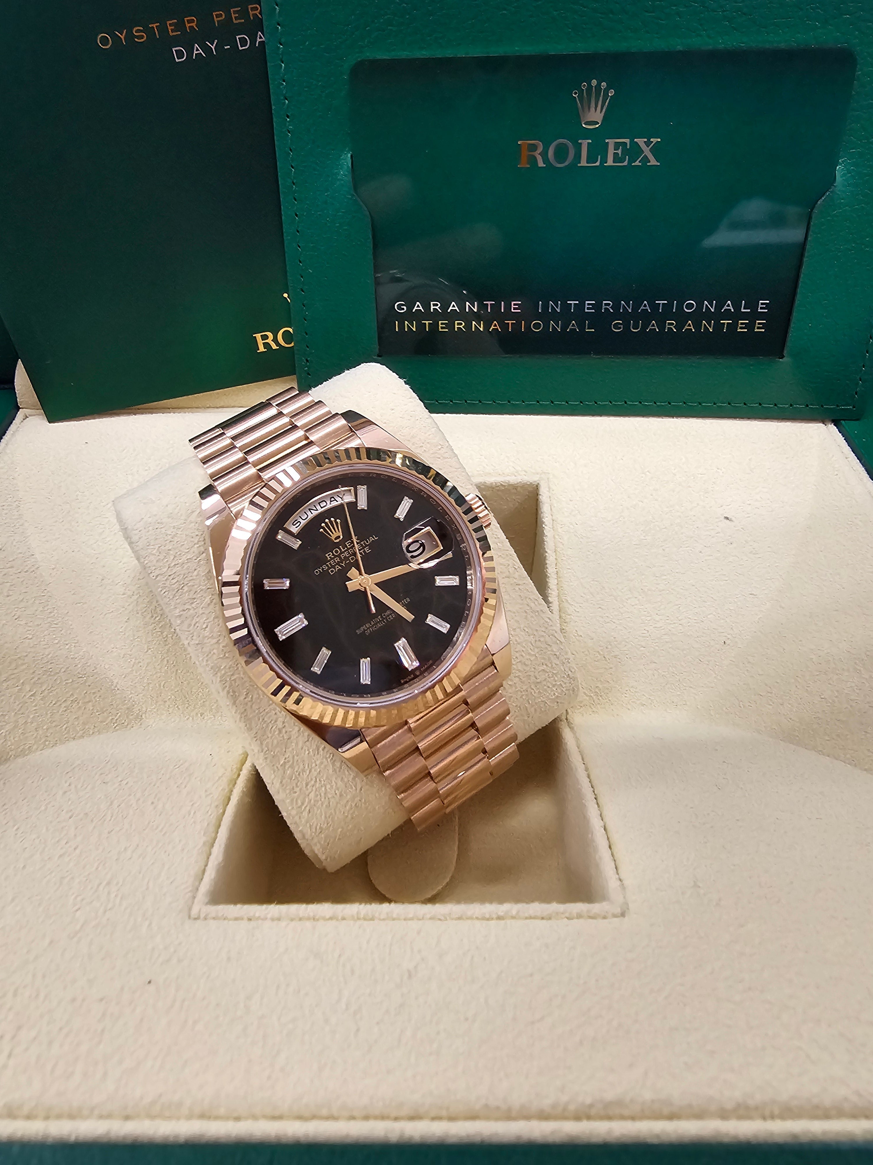 Rolex Day-Date "President" 40mm Everose Gold Eisenkiesel Diamond Baguette Dial