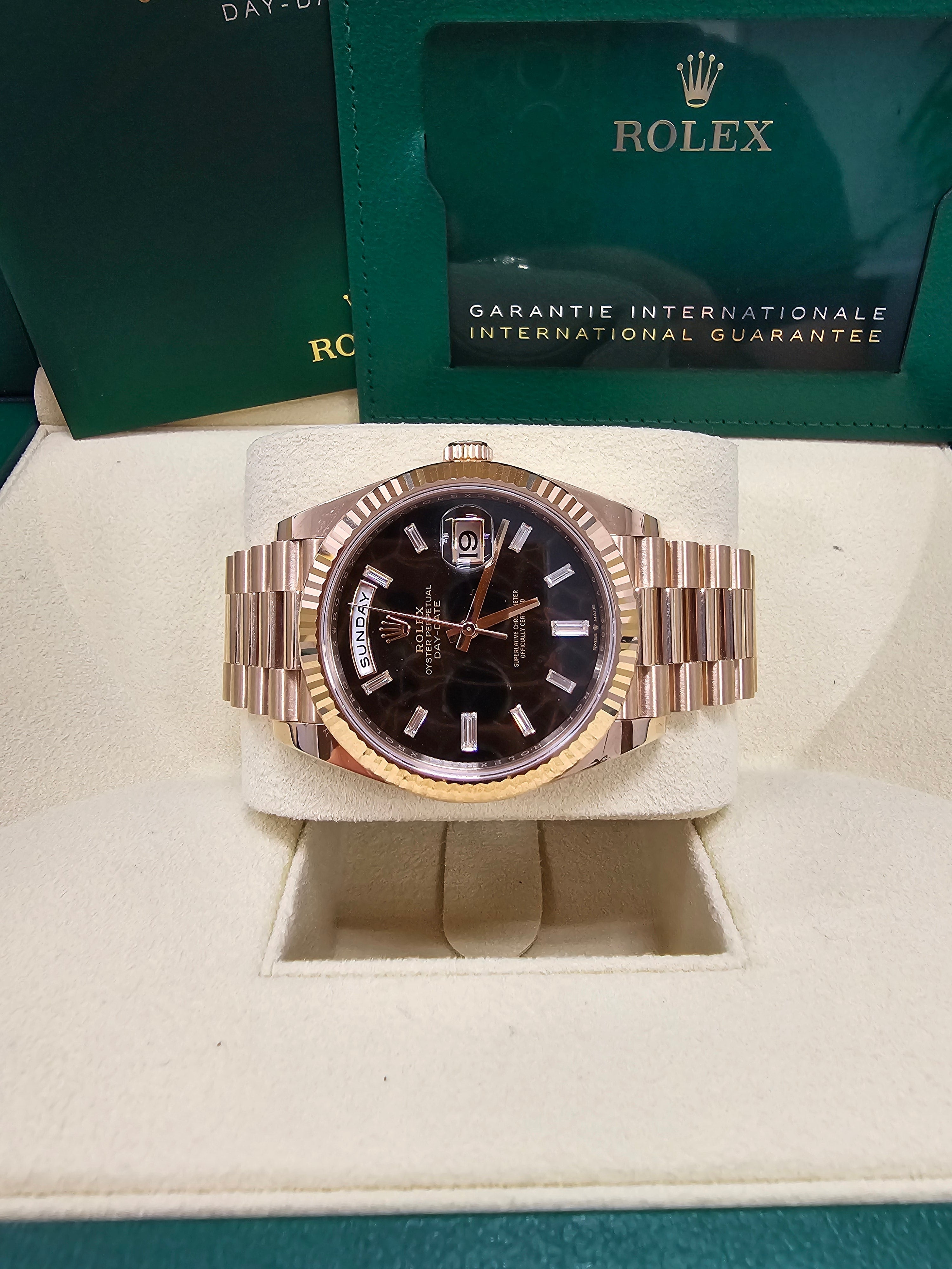 Rolex Day-Date "President" 40mm Everose Gold Eisenkiesel Diamond Baguette Dial