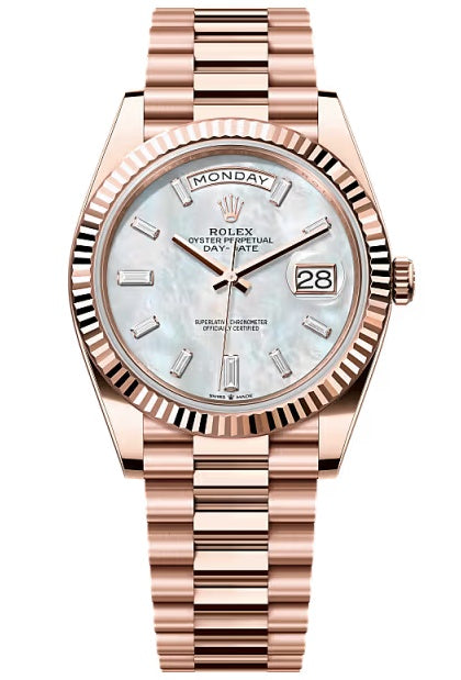 Rolex Day-Date "President" 40mm Everose Gold Mother of Pearl Diamond Baguette