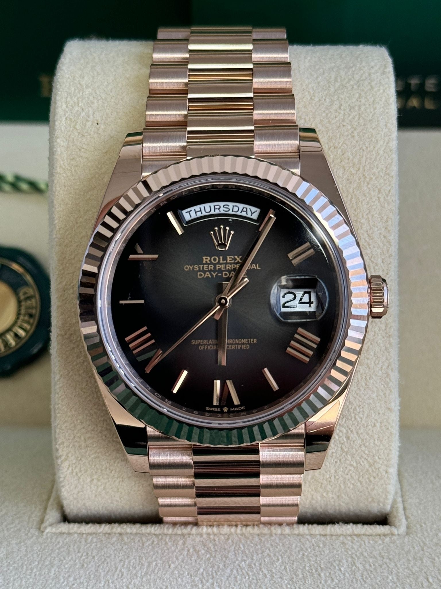 Rolex Day-Date "President" 40mm Everose Gold Slate Roman Ombre "Smoke" Dial -