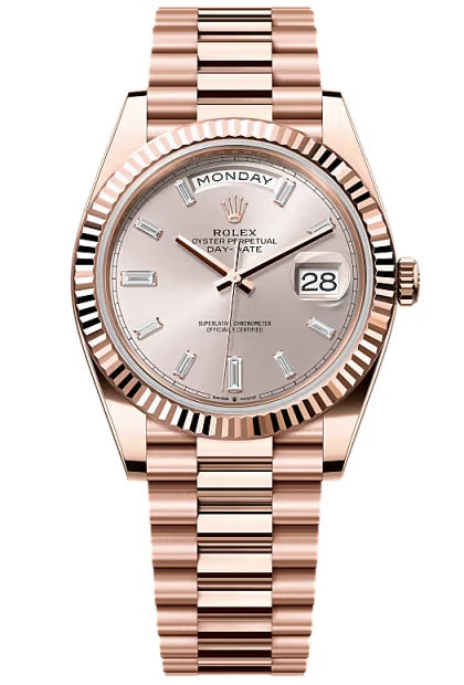 Rolex Day-Date "President" 40mm Everose Gold Sundust Diamond Baguette Dial -