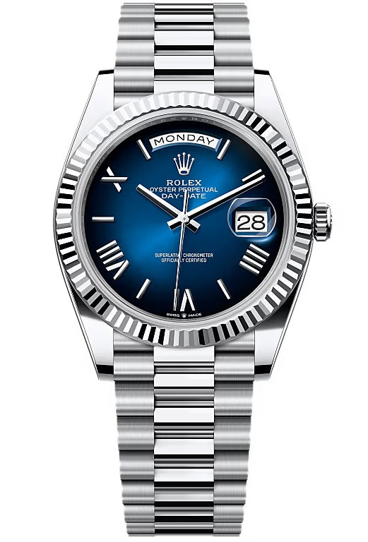Rolex Day-Date "President" 40mm Platinum Blue Roman Ombre Dial - 228236 - New