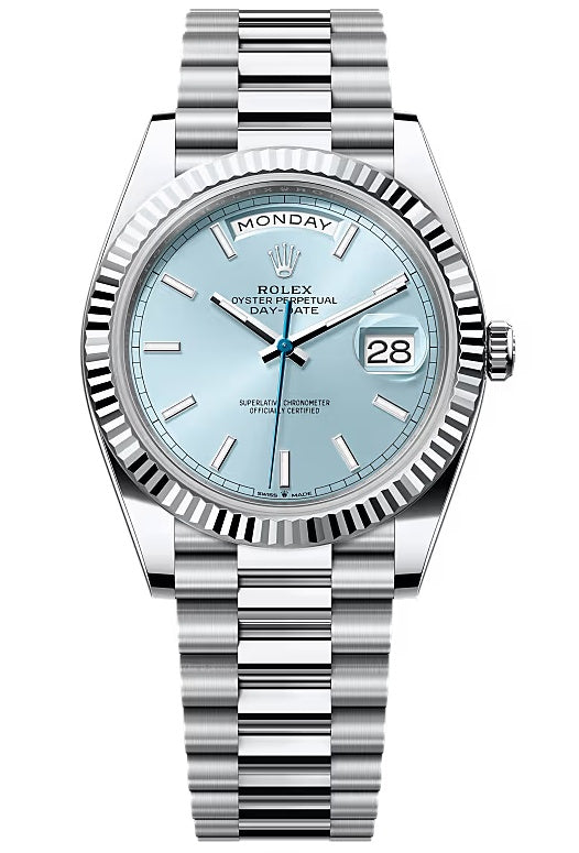 Rolex Day-Date "President" 40mm Platinum Ice Blue Index Dial - 228236 - New 2025