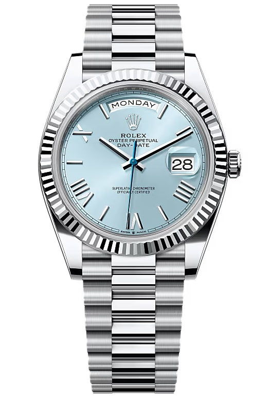 Rolex Day-Date "President" 40mm Platinum Ice Blue Roman Dial - 228236 - New
