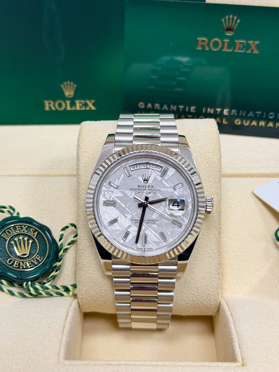 Rolex Day-Date "President" 40mm Platinum Meteorite Diamond Baguette Dial -