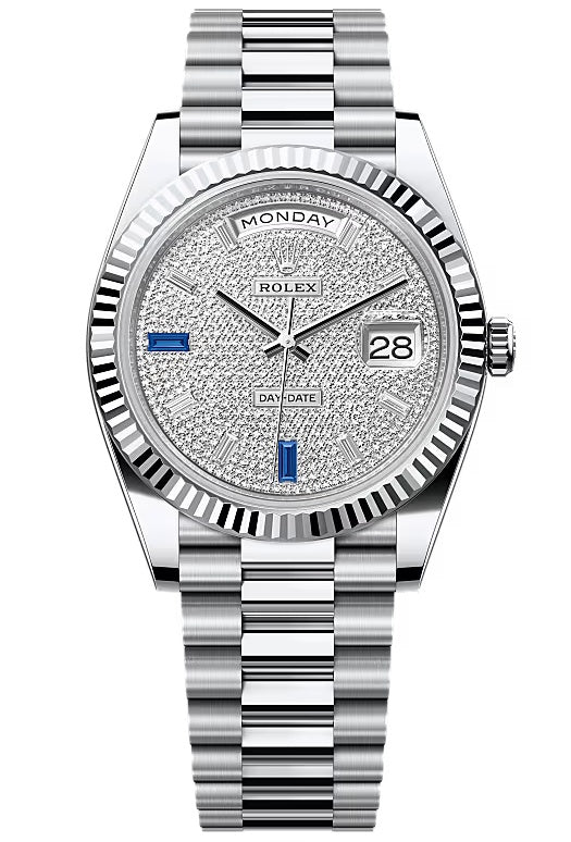 Rolex Day-Date "President" 40mm Platinum Pave Diamond Sapphire Dial – 228236