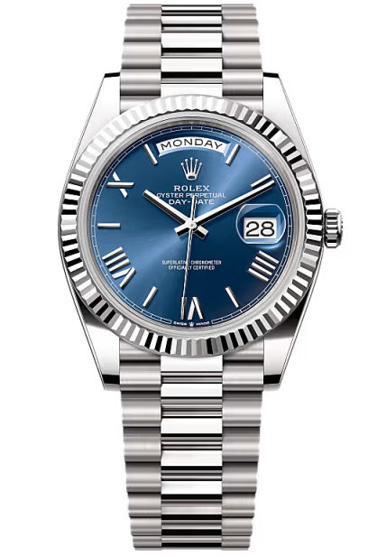 Rolex Day-Date "President" 40mm White Gold Blue Roman Dial - 228239 - New 2025