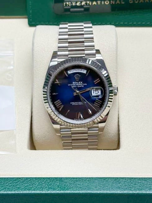 Rolex Day-Date "President" 40mm White Gold Blue Roman Ombre Dial - 228239 - New