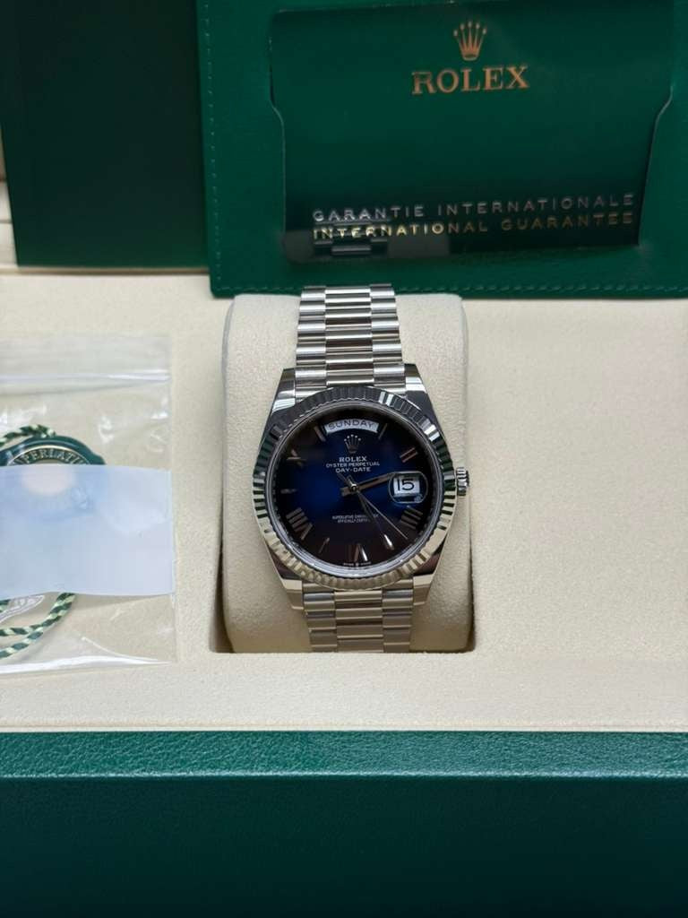 Rolex Day-Date "President" 40mm White Gold Blue Roman Ombre Dial - 228239