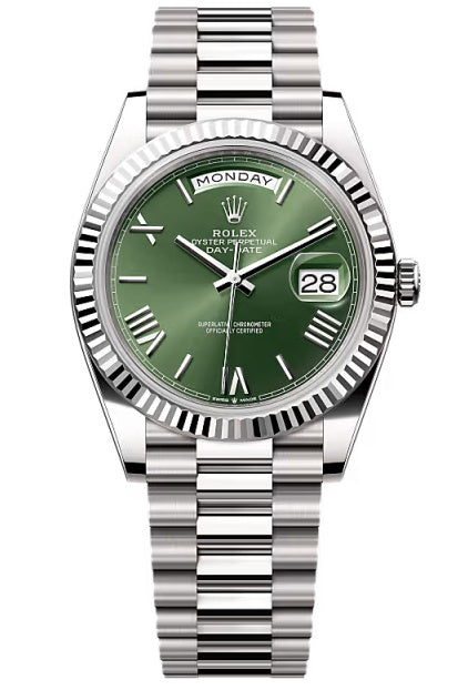 Rolex Day-Date "President" 40mm White Gold Green Roman Dial - 228239 - New 2025