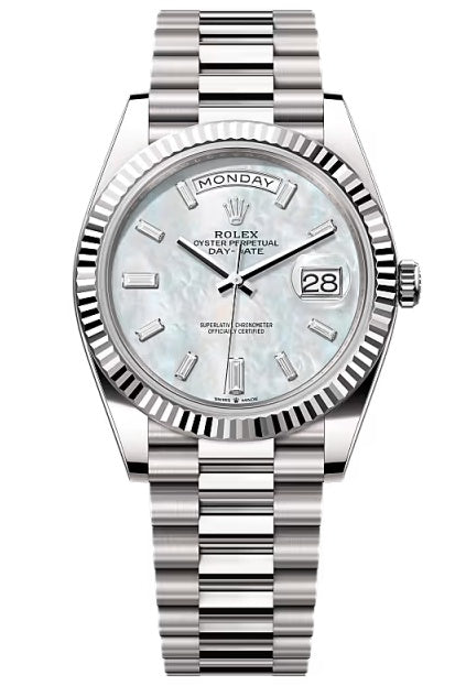 Rolex Day-Date "President" 40mm White Gold Mother of Pearl Diamond Baguette