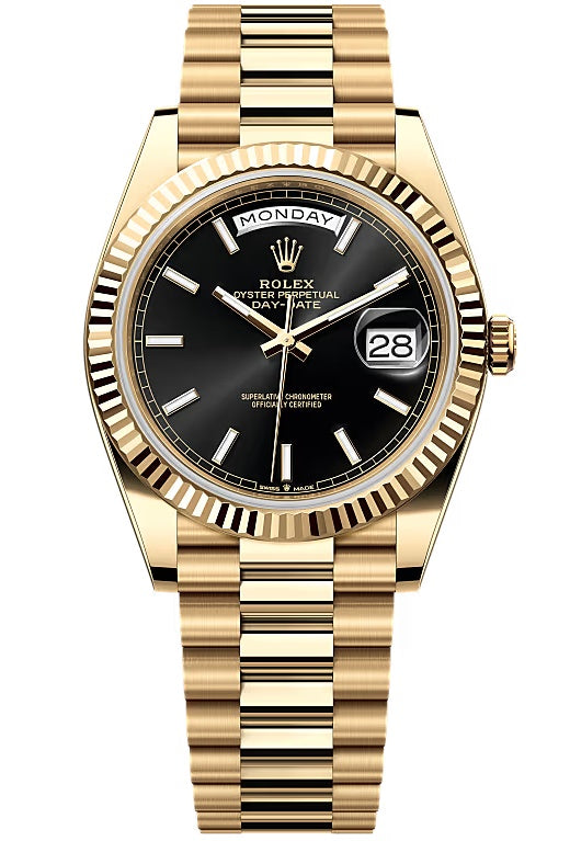 Rolex Day-Date "President" 40mm Yellow Gold Black Index Dial - 228238 - New