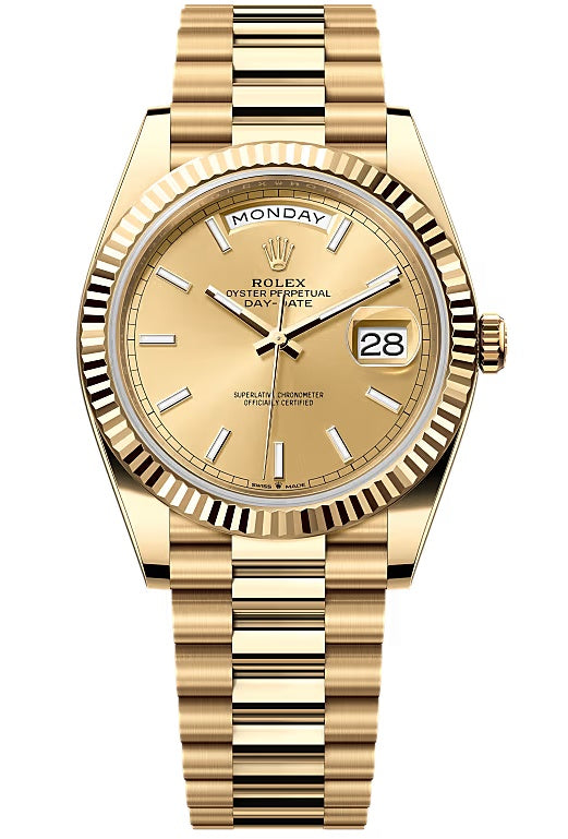 Rolex Day-Date "President" 40mm Yellow Gold Champagne Index Dial - 228238 - New