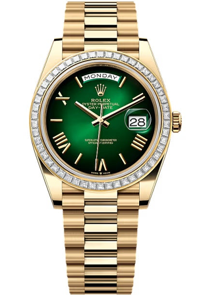 Rolex Day-Date “President” 40mm Yellow Gold Green Ombre Dial Trapeze Diamond