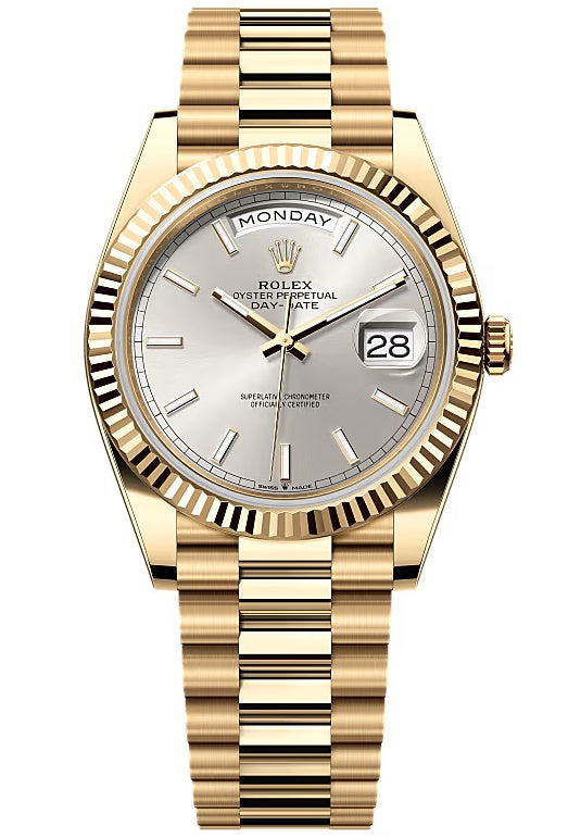 Rolex Day-Date "President" 40mm Yellow Gold Silver Index Dial - 228238 - New