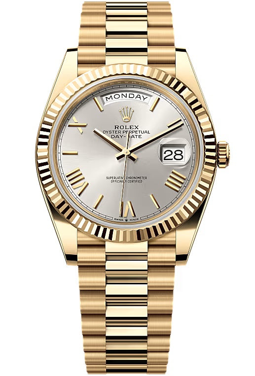 Rolex Day-Date "President" 40mm Yellow Gold Silver Roman Dial - 228238 - New