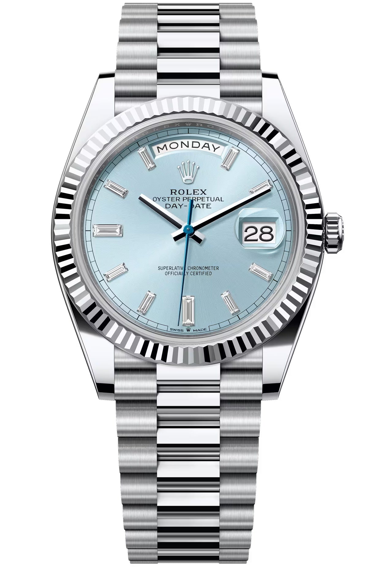 Rolex Day-Date "President" Platinum Ice Blue Baguette Dial - 228236 - New 2025