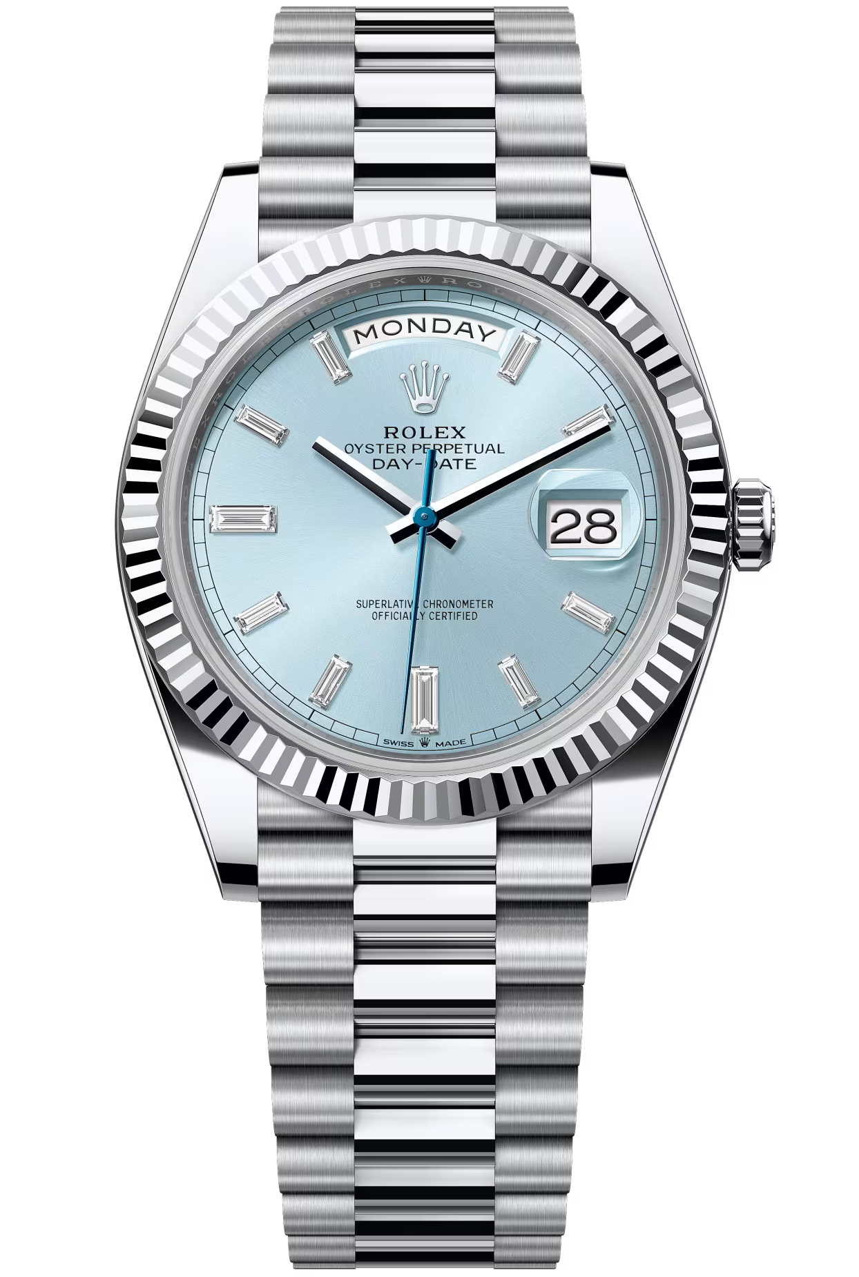 Rolex Day-Date "President" Platinum Ice Blue Baguette Dial - 228236 - New 2025