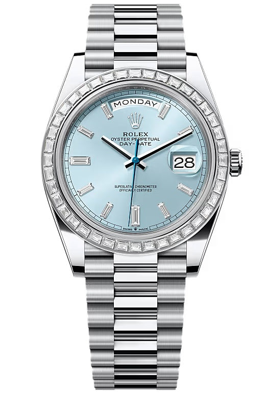 Rolex Day-Date "President" Platinum Ice Blue Baguette Dial Trapeze Diamond