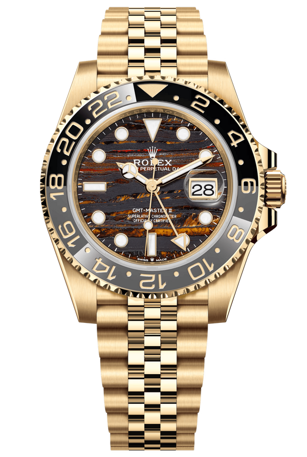 Rolex GMT-Master II 126718GRNR Yellow Gold Tiger Iron Dial – New 2025