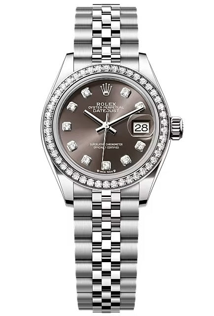 Rolex Lady-Datejust 28mm Dark Grey Diamond Dial Diamond Bezel Jubilee Bracelet