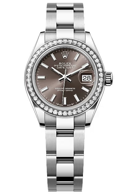 Rolex Lady-Datejust 28mm Dark Grey Index Dial Diamond Bezel Oyster Bracelet –