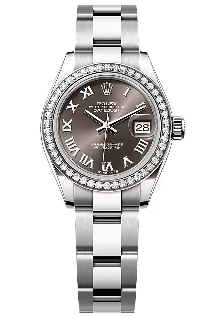 Rolex Lady-Datejust 28mm Dark Grey Roman Dial Diamond Bezel Oyster Bracelet –