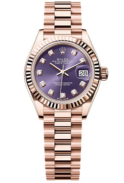 Rolex Lady-Datejust 28mm Everose Gold Aubergine Diamond Dial Fluted Bezel