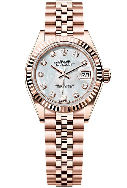 Rolex Lady-Datejust 28mm Everose Gold Mother-of-Pearl Diamond Dial Fluted Bezel