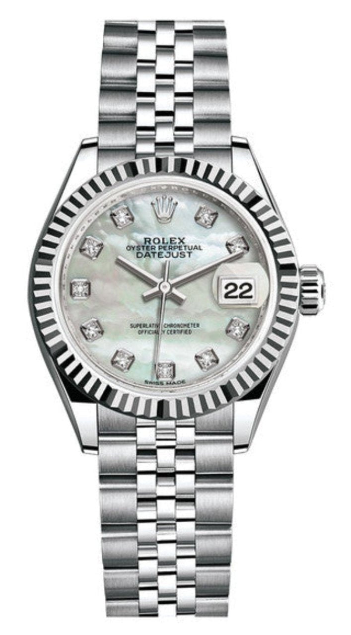 Rolex Lady-Datejust 28mm Mother of Pearl Diamond Dial Fluted Bezel Jubilee
