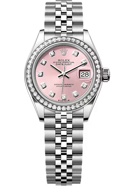 Rolex Lady-Datejust 28mm Pink Diamond Dial Diamond Bezel Jubilee Bracelet – 279384RBR – New 2025