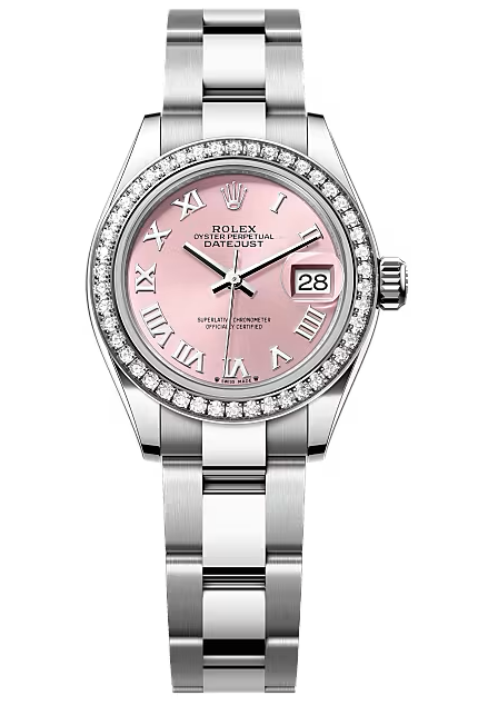 Rolex Lady-Datejust 28mm Pink Roman Dial Diamond Bezel Oyster Bracelet – 279384RBR – New 2025