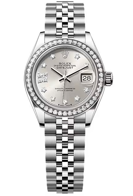 Rolex Lady-Datejust 28mm Silver Star Diamond Dial Diamond Bezel Jubilee