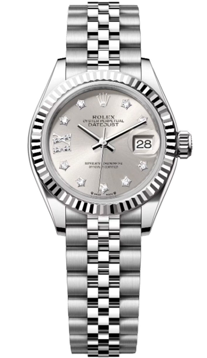 Rolex Lady-Datejust 28mm Silver Star Diamond Dial Fluted Bezel Jubilee Bracelet