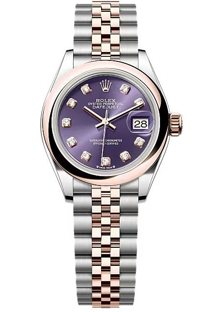 Rolex Lady-Datejust 28mm Two-Tone Everose Gold Aubergine Diamond Dial Domed