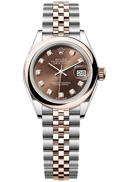Rolex Lady-Datejust 28mm Two-Tone Everose Gold Chocolate Diamond Dial Domed
