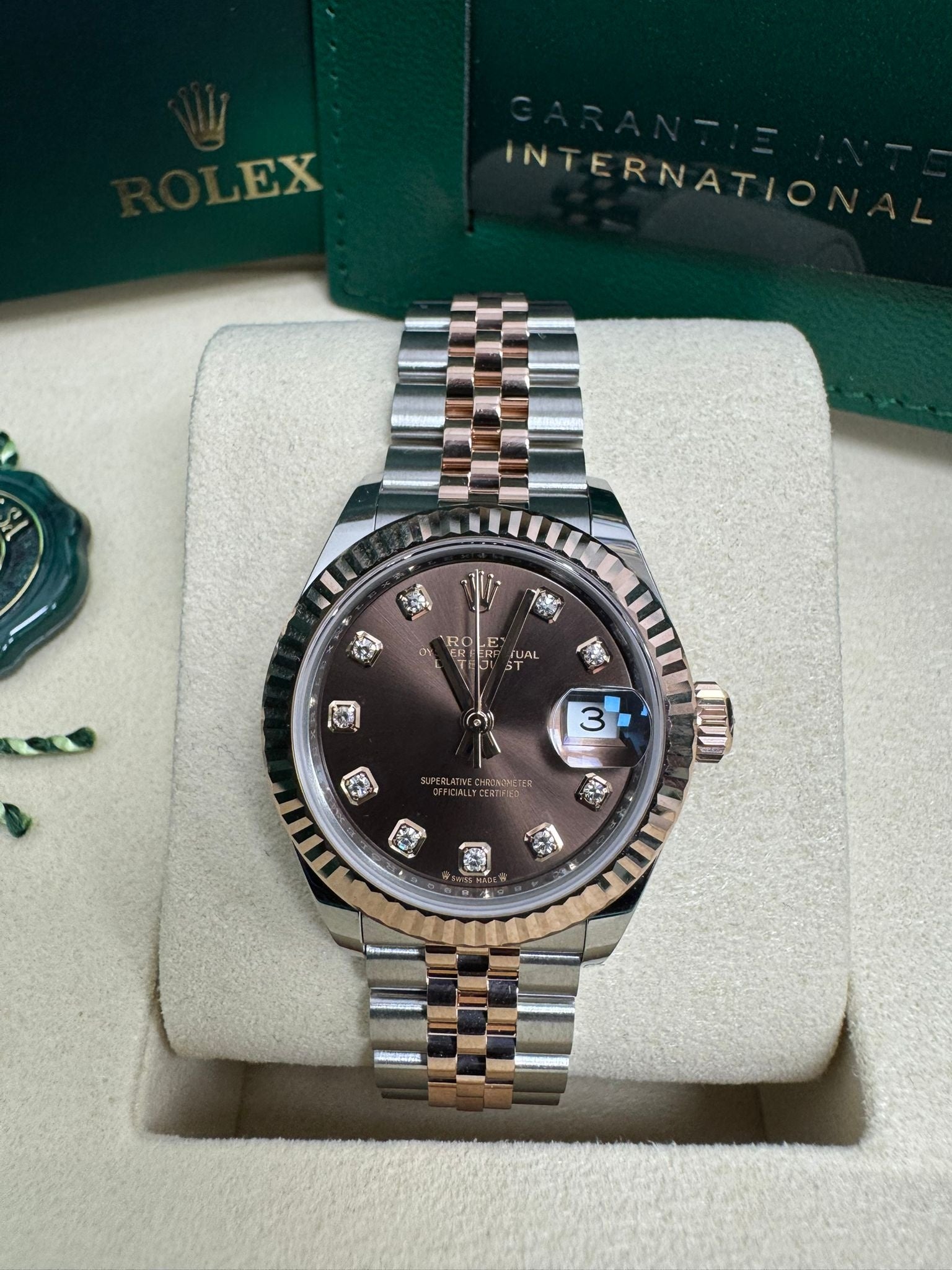 Rolex Lady-Datejust 28mm Two-Tone Everose Gold Chocolate Diamond Dial Fluted