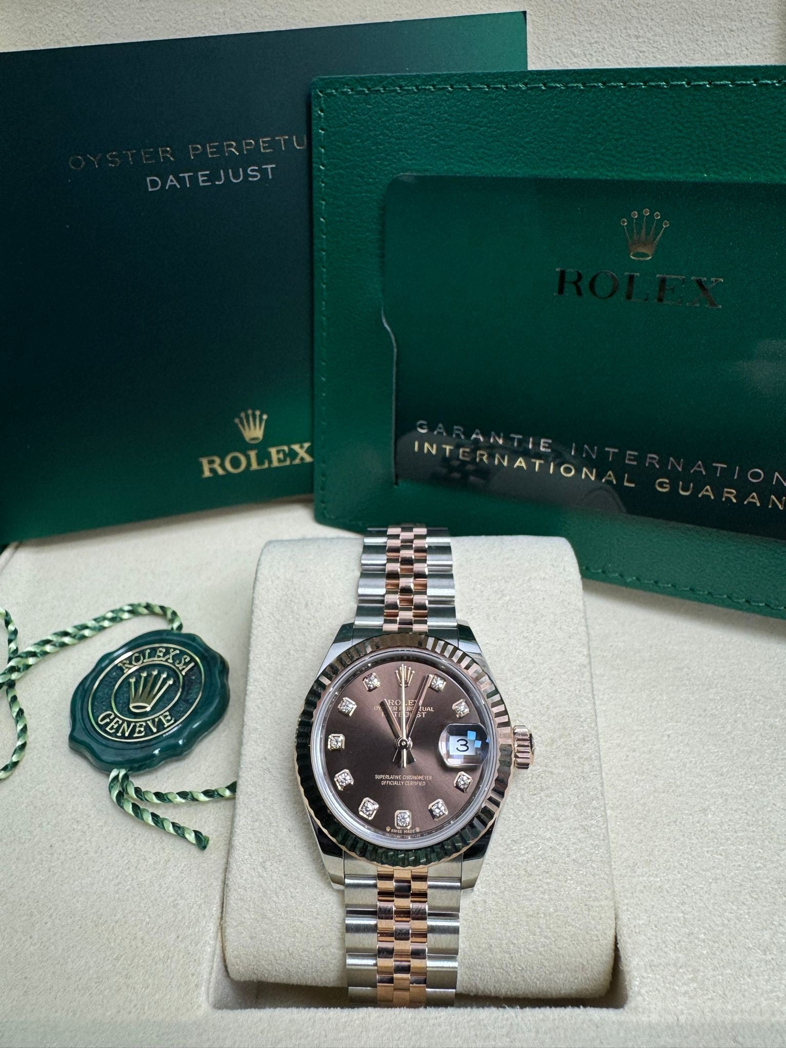 Rolex Lady-Datejust 28mm Two-Tone Everose Gold Chocolate Diamond Dial Fluted