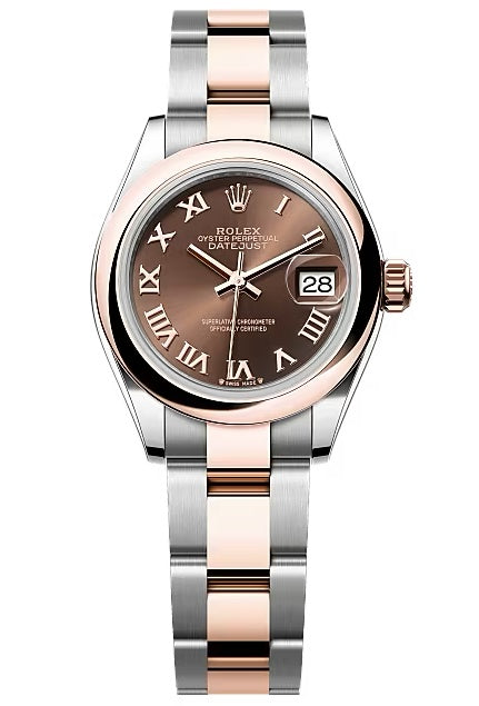 Rolex Lady-Datejust 28mm Two-Tone Everose Gold Chocolate Roman Dial Domed Bezel