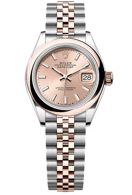 Rolex Lady-Datejust 28mm Two-Tone Everose Gold Rose Index Dial Domed Bezel