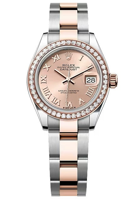 Rolex Lady-Datejust 28mm Two-Tone Everose Gold Rose Roman Dial Diamond Bezel