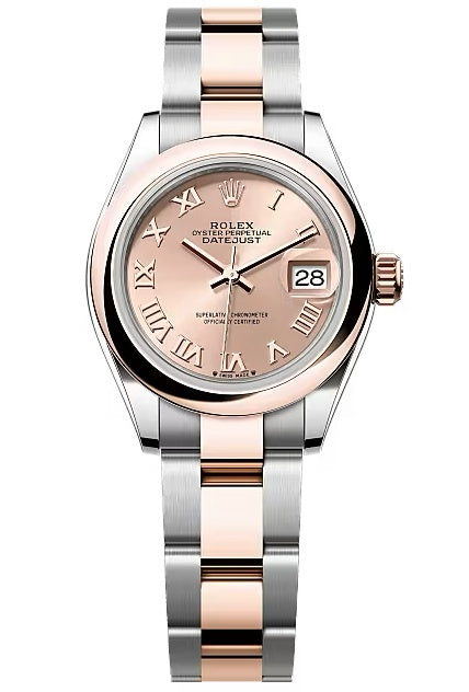 Rolex Lady-Datejust 28mm Two-Tone Everose Gold Rose Roman Dial Domed Bezel