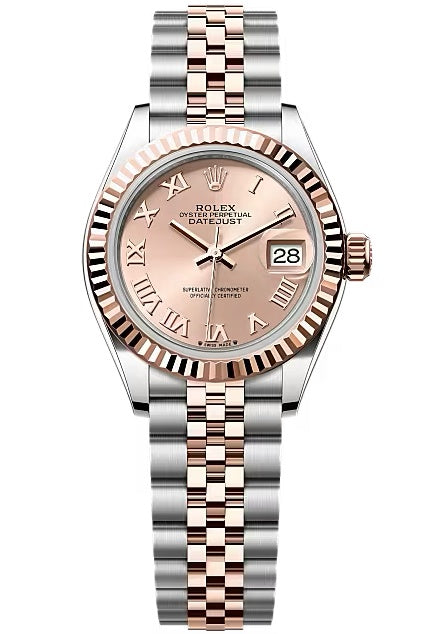 Rolex Lady-Datejust 28mm Two-Tone Everose Gold Rose Roman Dial Fluted Bezel