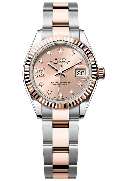 Rolex Lady-Datejust 28mm Two-Tone Everose Gold Rose Star Diamond Dial Fluted
