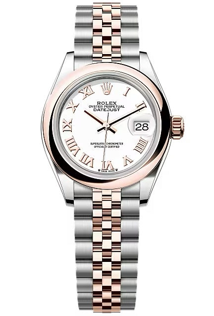 Rolex Lady-Datejust 28mm Two-Tone Everose Gold White Roman Dial Domed Bezel
