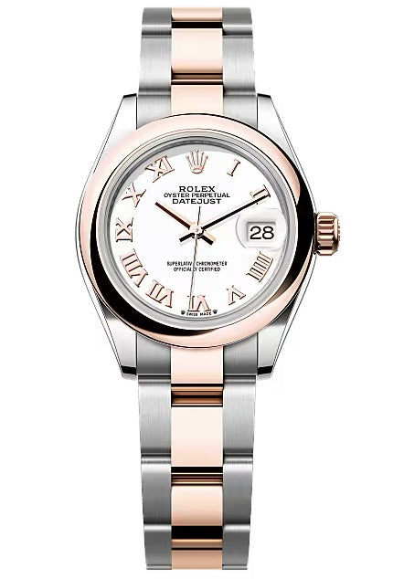 Rolex Lady-Datejust 28mm Two-Tone Everose Gold White Roman Dial Domed Bezel