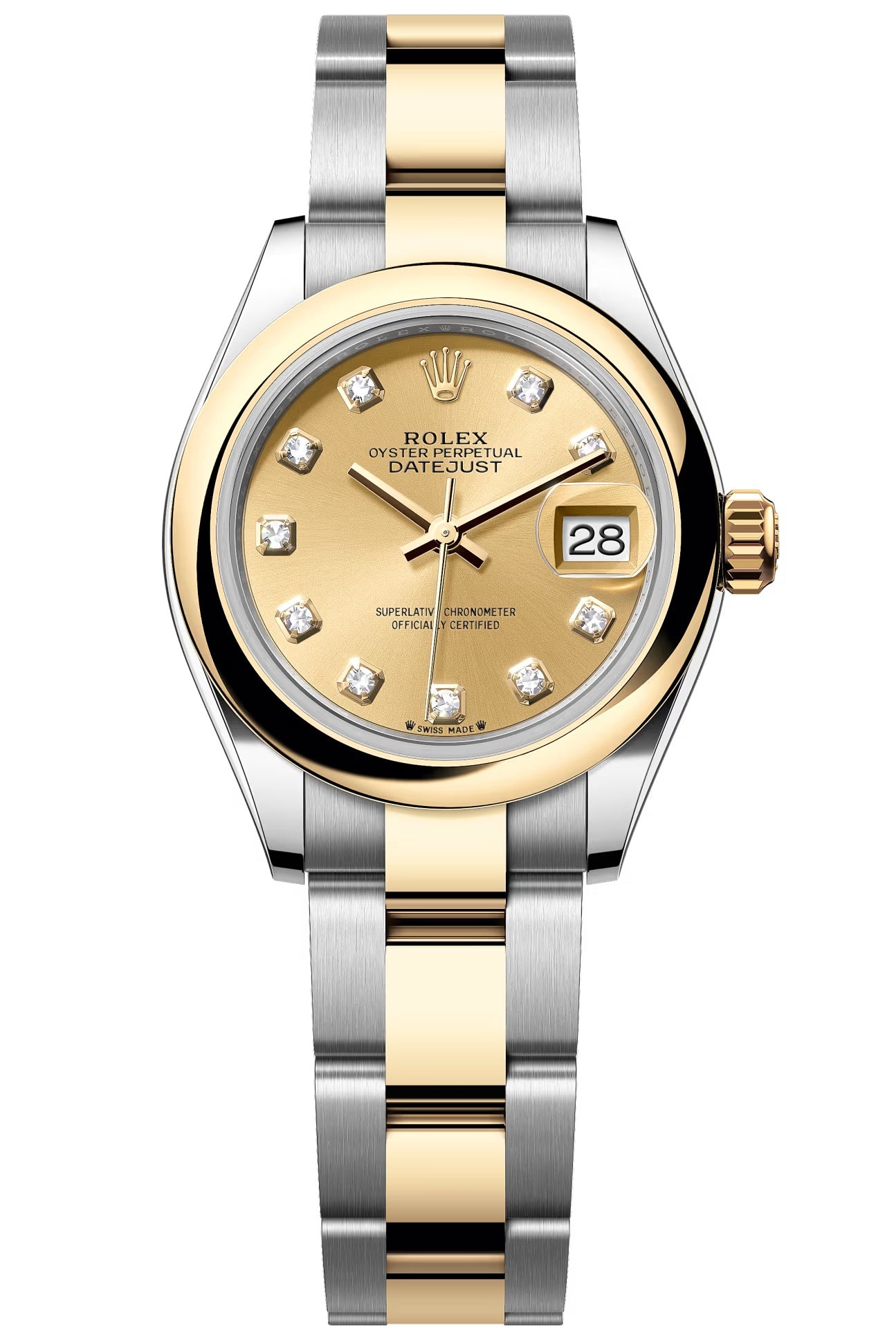 Rolex Lady-Datejust 28mm Two-Tone Yellow Gold Champagne Diamond Dial Domed