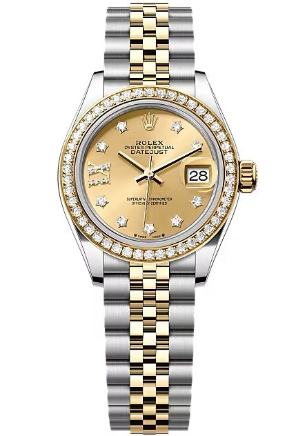 Rolex Lady-Datejust 28mm Two-Tone Yellow Gold Champagne Star Diamond Dial