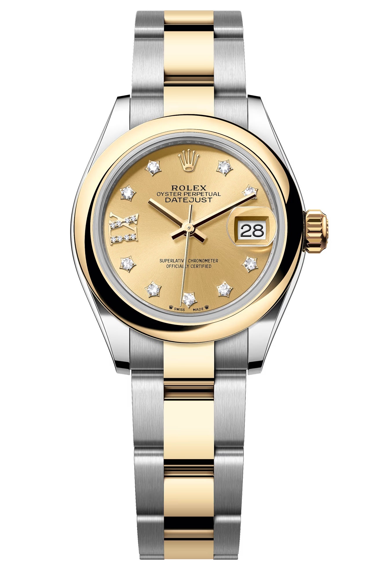 Rolex Lady-Datejust 28mm Two-Tone Yellow Gold Champagne Star Diamond Dial Domed